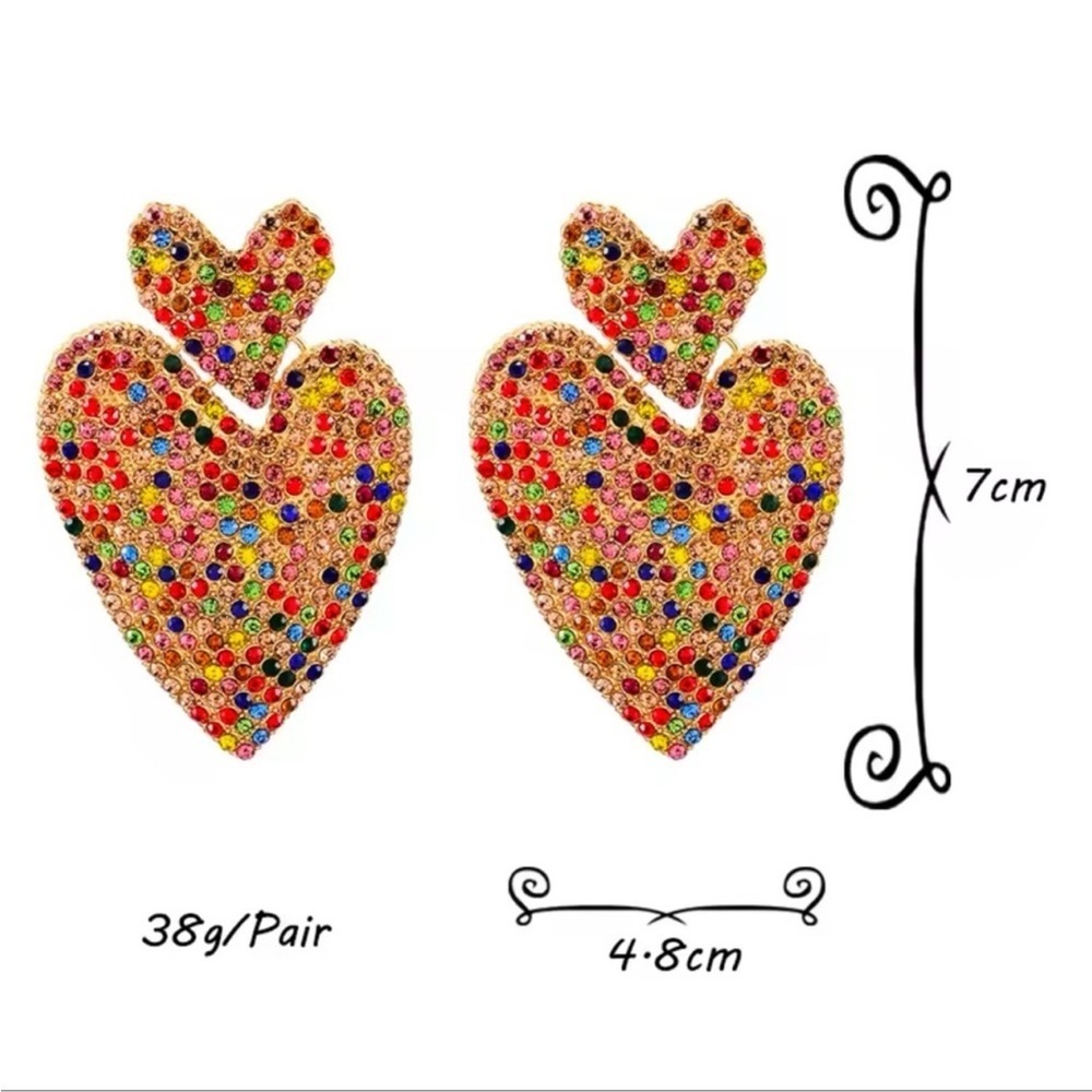 Colorful Heart Crystal Drop Earrings - Picture 3 of 8